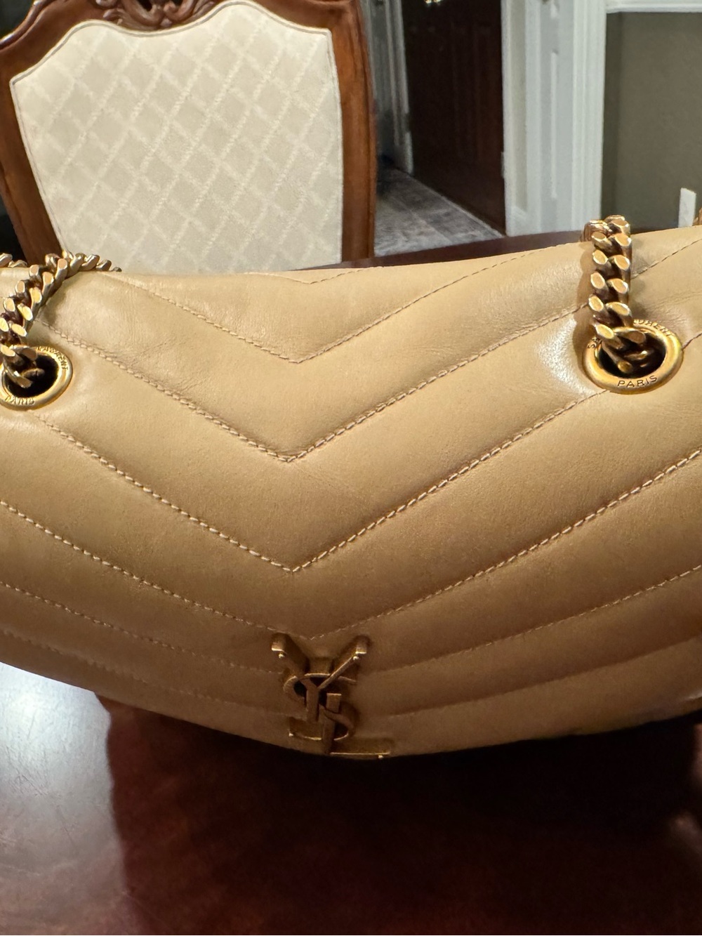 Saint Laurent Beige Chevron Loulou Medium Chain Shoulder Bag - excellent cond! - Picture 12 of 15